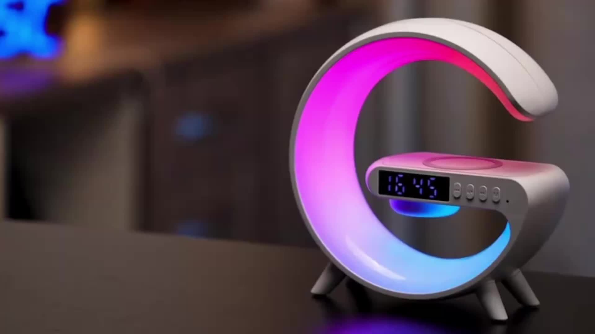 Wireless Speakers with Wireless Fast Charging, Bar Smart Light, Sunrise Alarm Clock, Wake Up Light for Bedrooms, Energize Your Mornings: Smart RGB Speaker Lamp with Sunrise Alarm & Fast Wireless Charging -