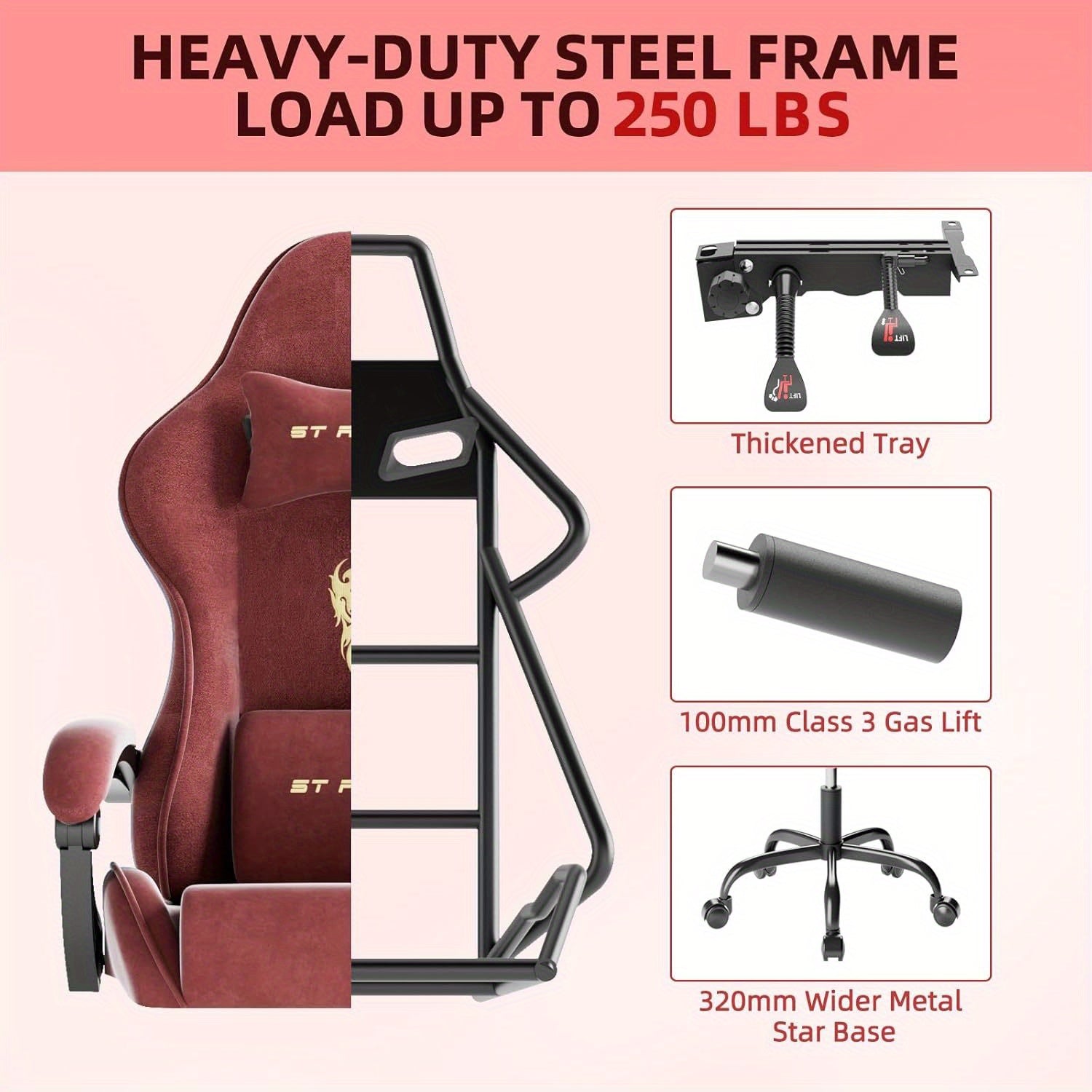 STRACER Velvet Fabric Gaming Chair With Footrest High Back Ergonomic Gamer Chair With Headrest And Massage Lumbar Cushion Racing Reclining Video Game Chair