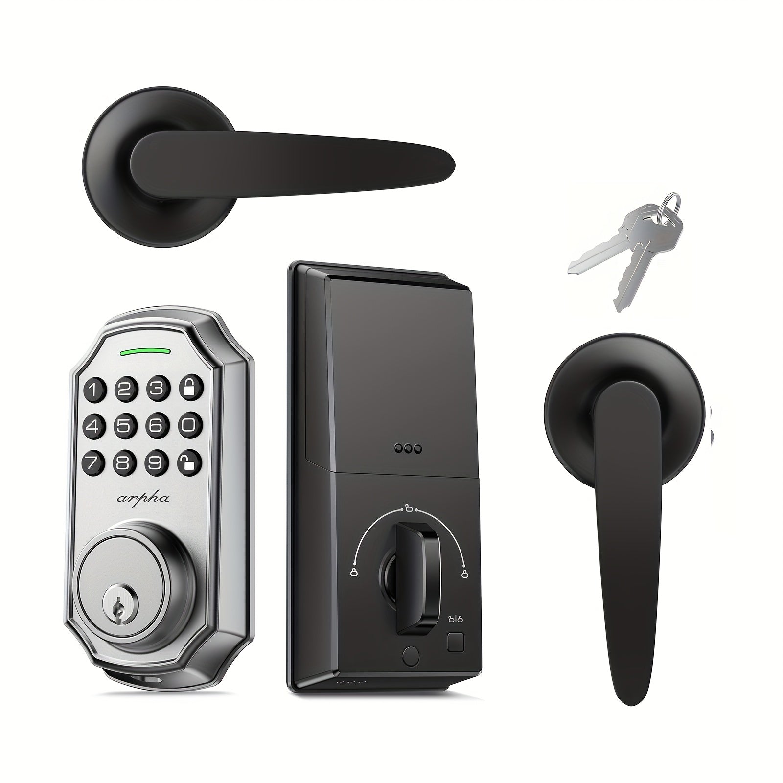 Arpha Smart Keyless Entry Door Lock - 100 Code Anti-Peek Combination, Auto Lock/Unlock, Easy Installation, Black & Orange, Low Battery Alarm, for Secure Home Access, Anti-Peeking, Smart Door Lock, One Touch Lock, Strong and H