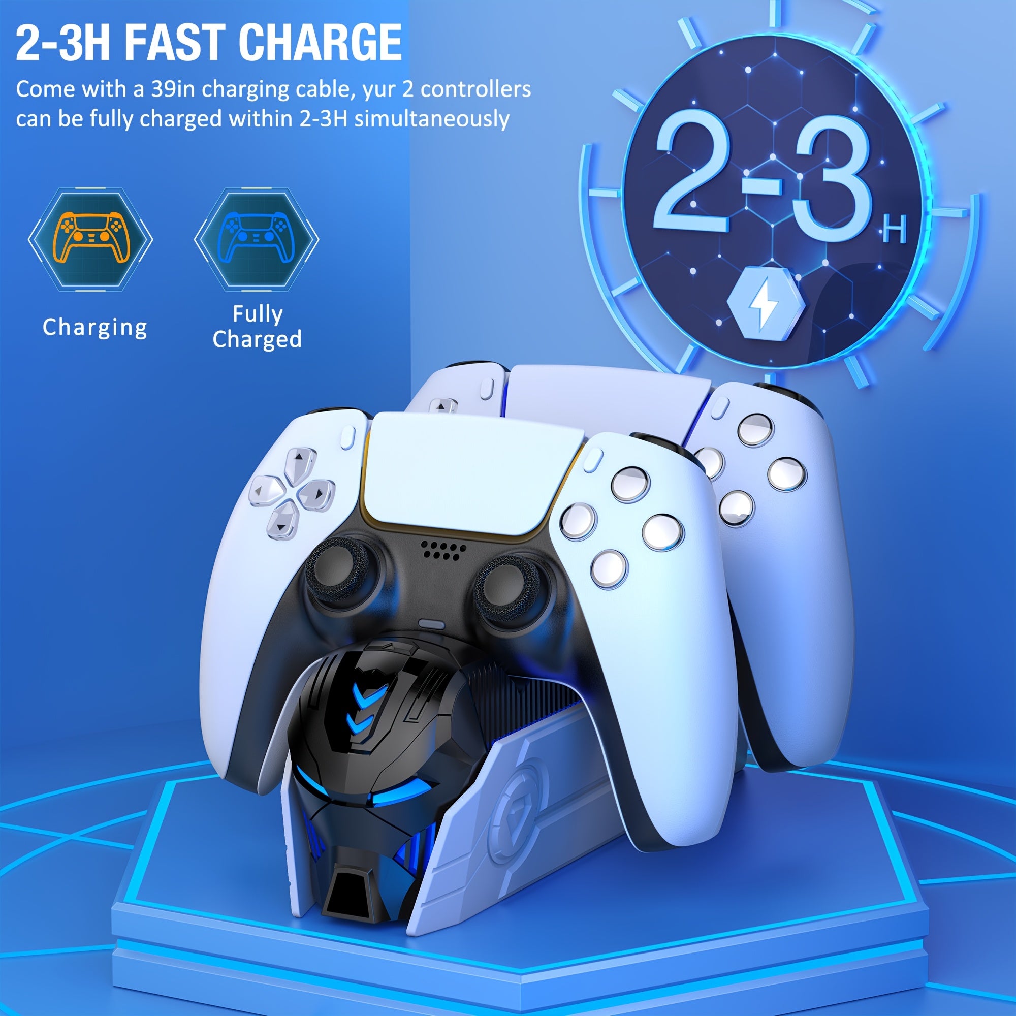PS5 Dualsense Controller Charger Station with Fast Charging (Over-Charge/Short-Circuit Protection, Smart Chip) - Dual Stand Organizer Dock, LED Lighting - Compatible with PS5 Dualsense Controllers - Birthday/Holiday/Halloween