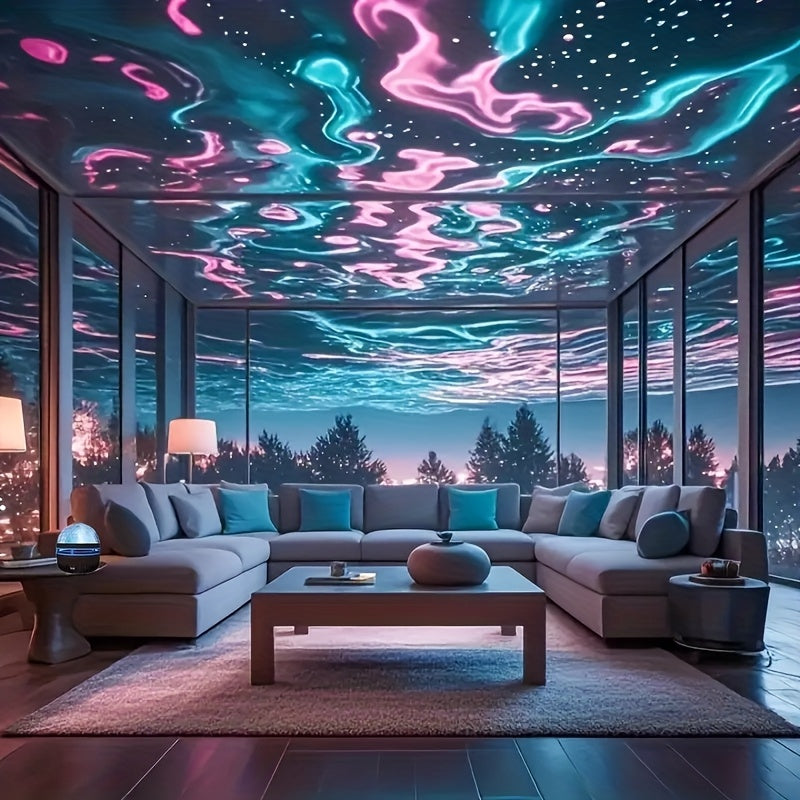 1pc Water Ripple Effect Atmosphere Projector Lamp - USB-C & Battery Powered LED Starry Sky Lighting with Remote Control, Color Changing Ambient Mood Light for Bedroom, Living Room, Holiday Gift, Sunset Lamp Projector