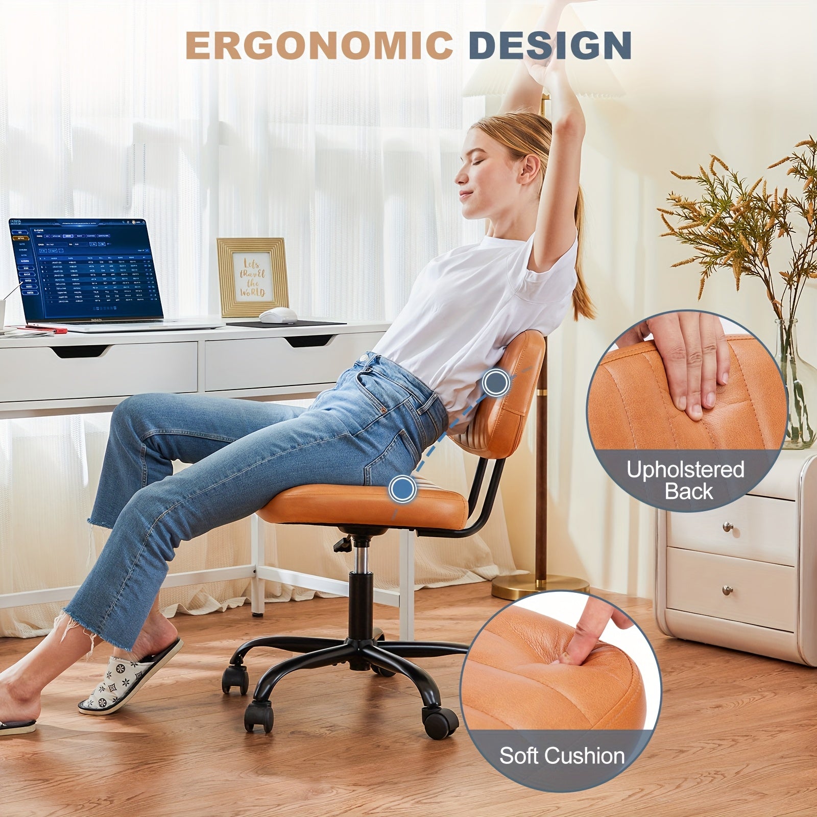 Ergonomic Computer Gaming Chair, Home Office Desk Chair with Faux Leather Lumbar Support, Height Adjustable Gaming Chair, Big and Tall Video Game with Flip-up Armrest, Swivel Wheels for Adults and Teens