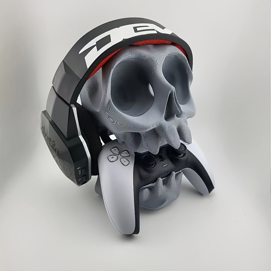 PS5 PS4 "2025 Esports Desktop Organizer! Skull Head PS5 PS4 Headset Controller Stand Dual-Slot | Gaming Room Audio-Visual Sync Portable Wall Mount