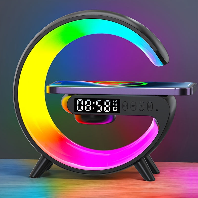 Wireless Speakers with Wireless Fast Charging, Bar Smart Light, Sunrise Alarm Clock, Wake Up Light for Bedrooms, Energize Your Mornings: Smart RGB Speaker Lamp with Sunrise Alarm & Fast Wireless Charging -