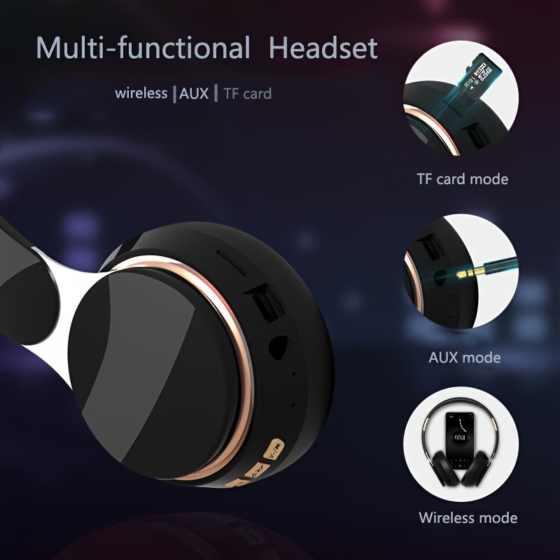 Wireless BT Headphones Over Ear Comfortable Foldable Headset with Built-in Microphone Ideal for School Tablet PC TV Mobile Travel Winter Gifts HD Sound Quality