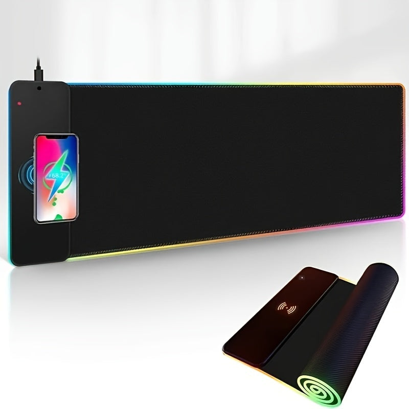 Extra-Large Glow-in-the-Dark 15W RGB Charging Mouse Pad - Fast Charge Desk Mat for Gaming & Office Use - Phones, Laptops & Tablets