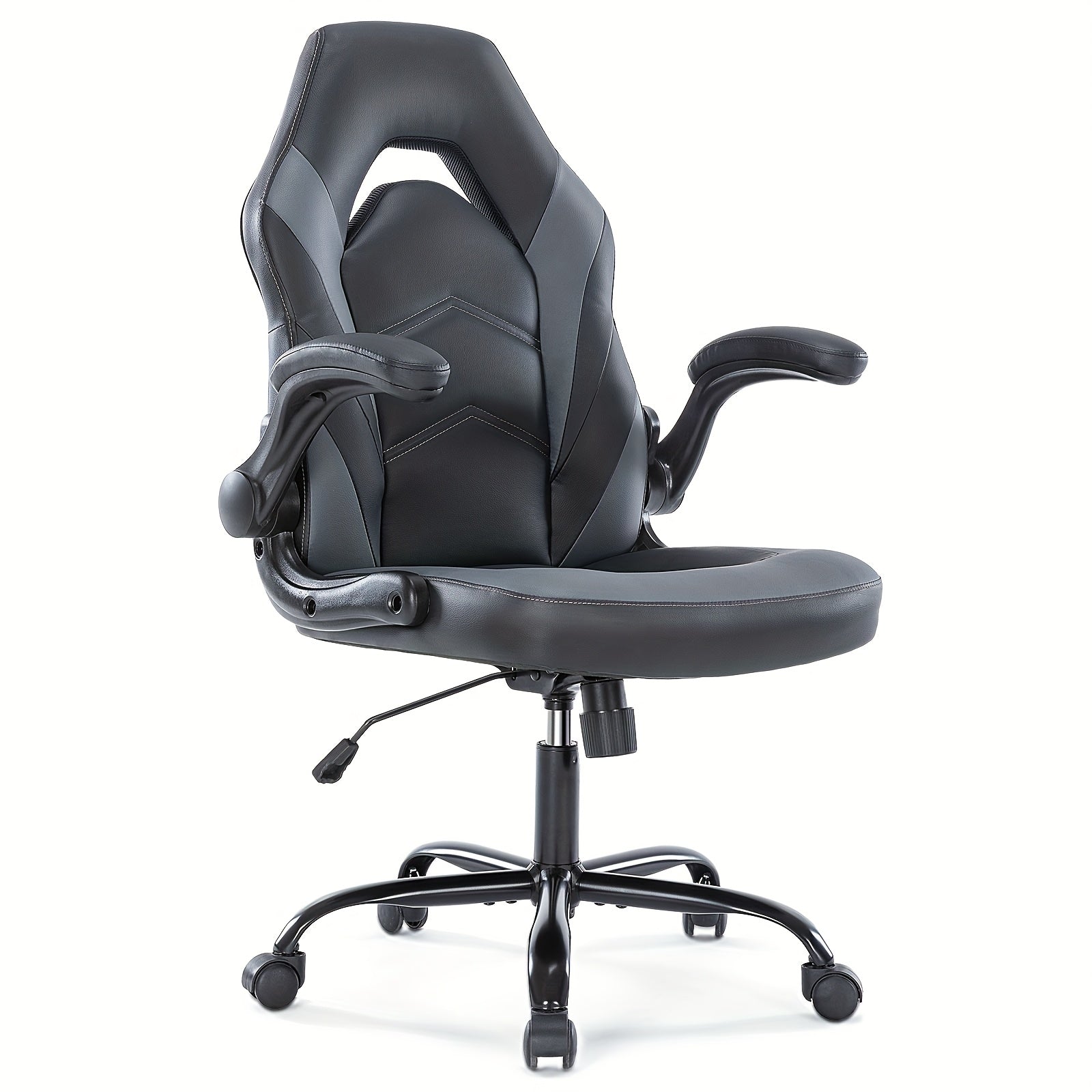 Ergonomic Computer Gaming Chair, Home Office Desk Chair with Faux Leather Lumbar Support, Height Adjustable Gaming Chair, Big and Tall Video Game with Flip-up Armrest, Swivel Wheels for Adults and Teens