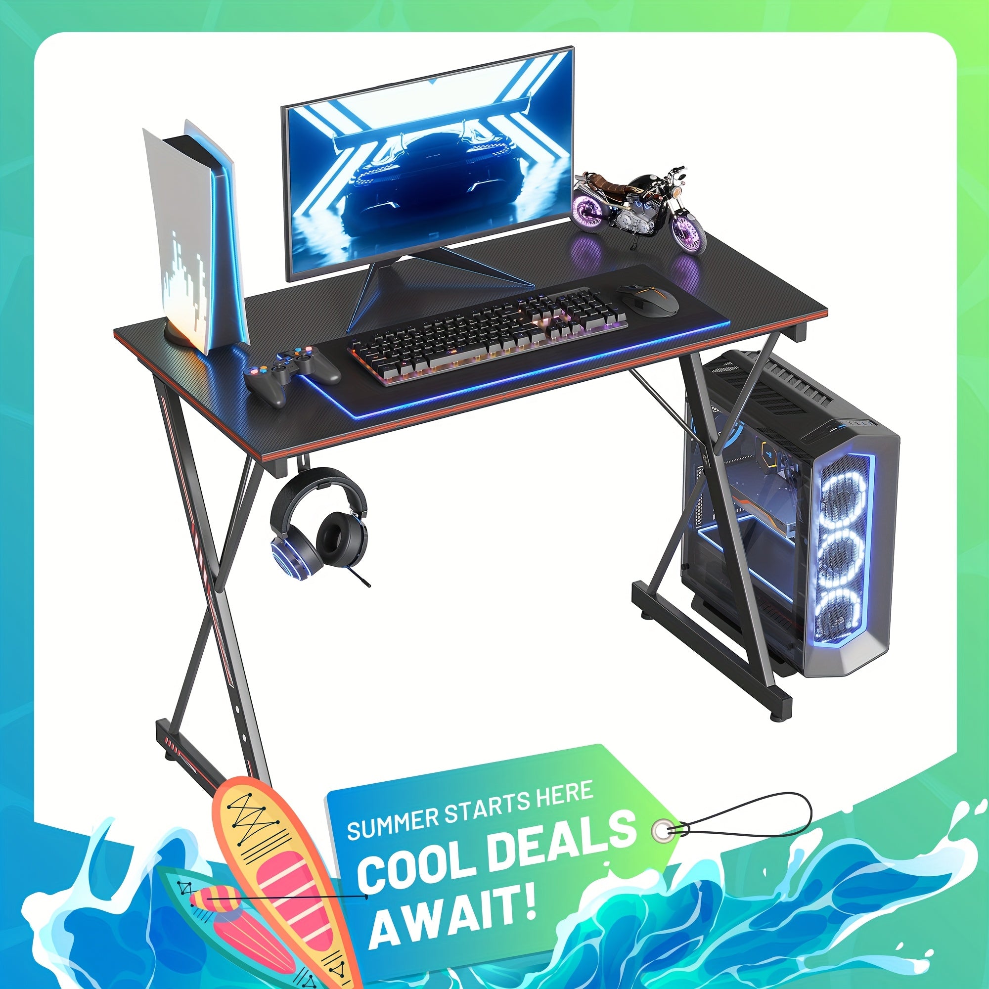 Gaming Desk 32 Inch PC Computer Desk, Home Office Desk Table Gamer Workstation, Simple Game Table, Black