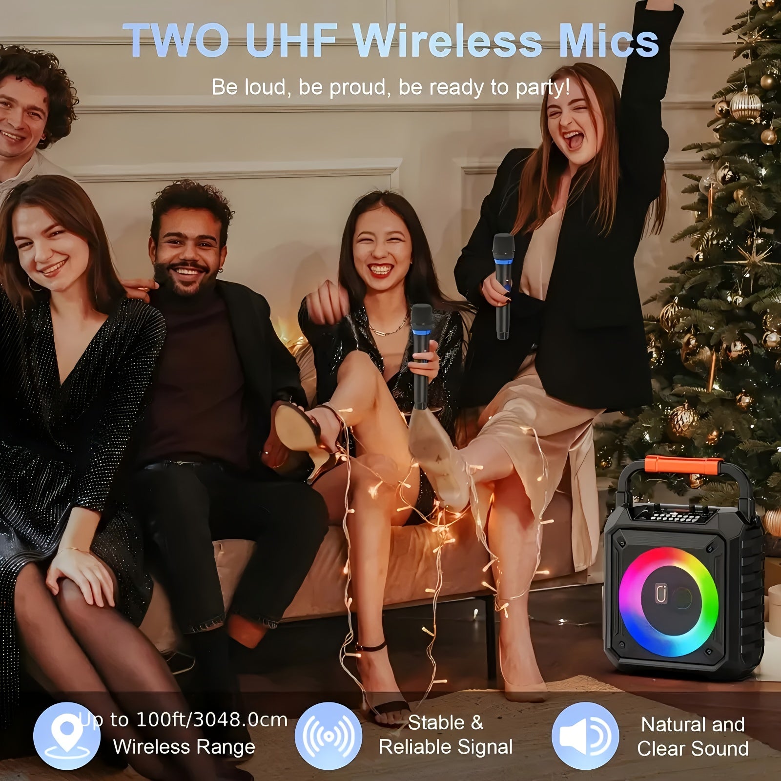Hot-selling Model In 2025, with 2 Wireless Microphones, RGB Atmosphere Lighting, BT Speaker, Support USB/TF/AUX, Portable, Portable Speaker, Home, Outdoor, Holiday Gift, JYX Brand.