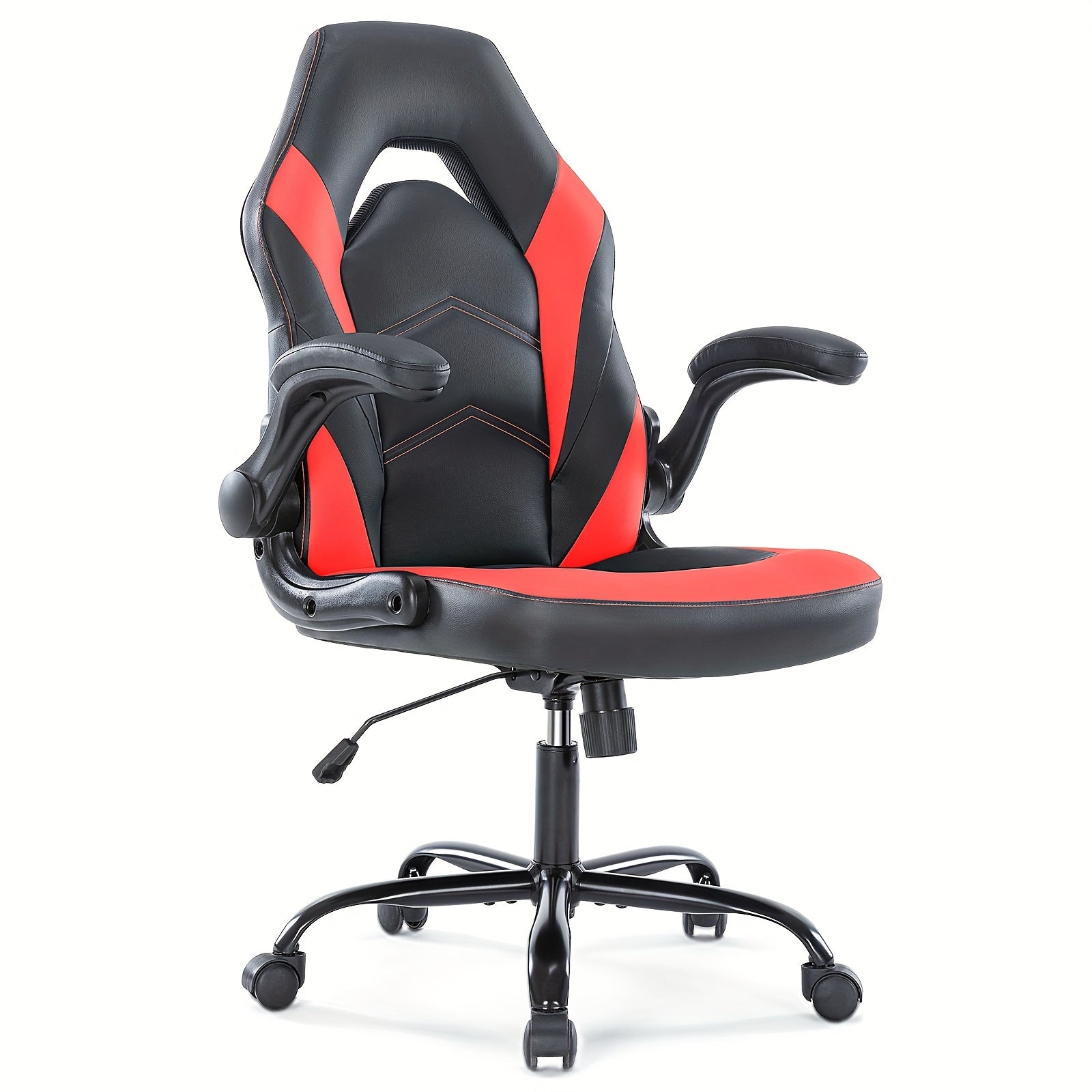 Ergonomic Computer Gaming Chair, Home Office Desk Chair with Faux Leather Lumbar Support, Height Adjustable Gaming Chair, Big and Tall Video Game with Flip-up Armrest, Swivel Wheels for Adults and Teens