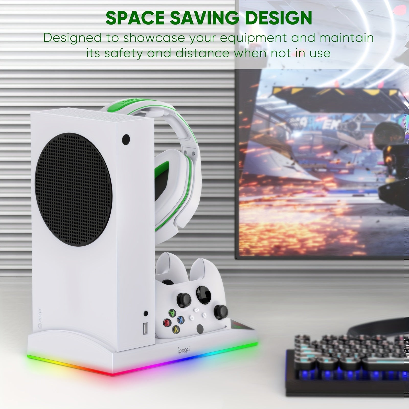 Upgrade RGB Cooling Fan Stand for Xbox Series S Console - 15 Colorful Lights, Dual Controller Charging Station & Cooler Base System - For Xbox Series S - With 2 * 1400mAh Rechargeable Battery - Perfect Gift for Gamers
