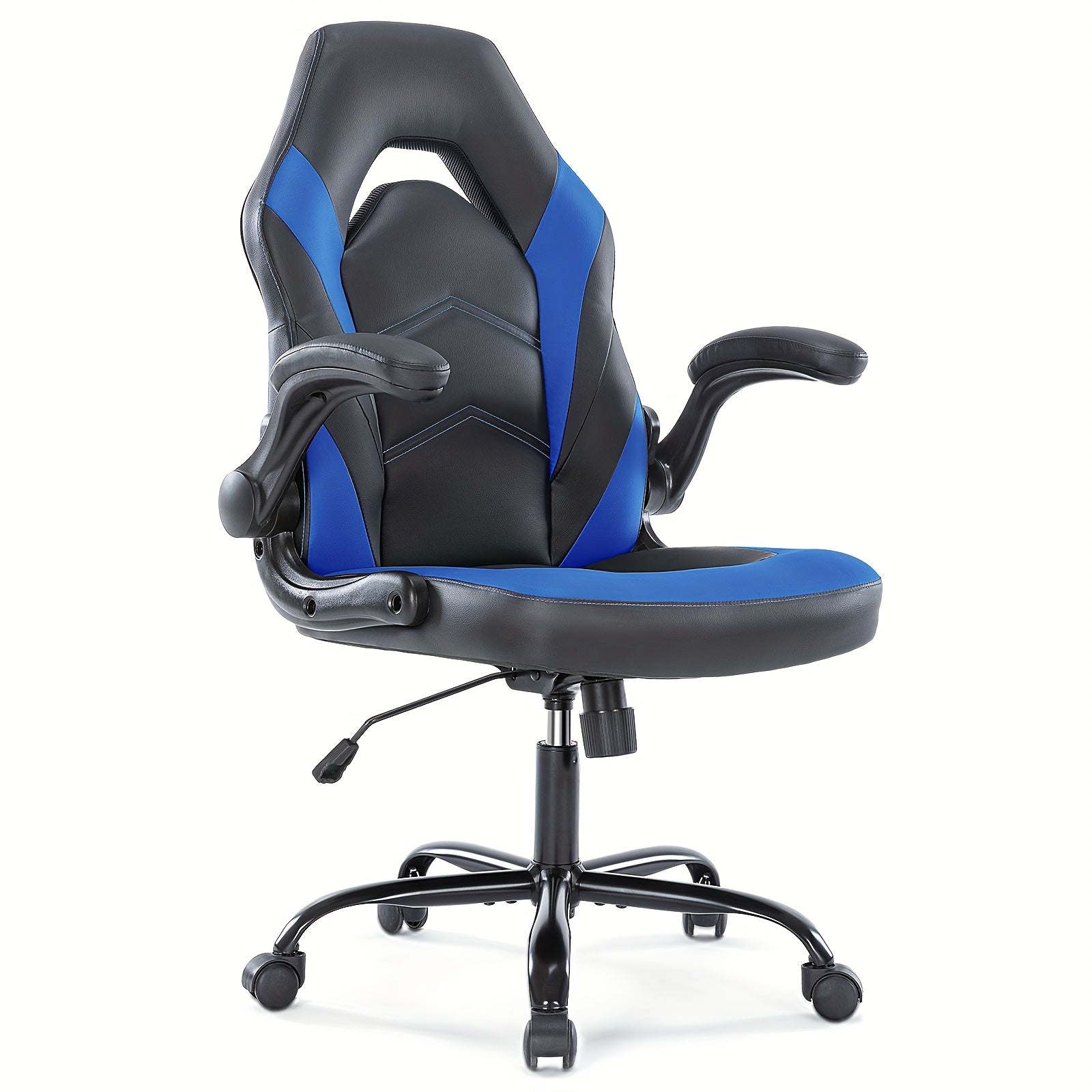 Ergonomic Computer Gaming Chair, Home Office Desk Chair with Faux Leather Lumbar Support, Height Adjustable Gaming Chair, Big and Tall Video Game with Flip-up Armrest, Swivel Wheels for Adults and Teens