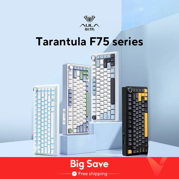 AULA F75 2.4G Wireless/Bluetooth/Wired Gaming Mechanical Keyboard RGB Customized 75% Layout OEM Profile Gasket Structure