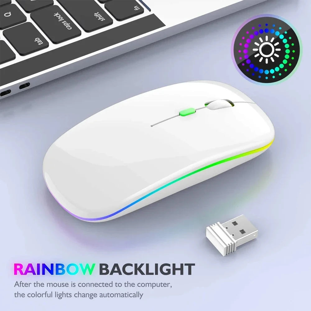 Wireless Mouse Rechargeable Silent LED Backlit Mice PC Laptop Computer Mous 2.4Ghz Receiver Bluetooth Dual Mode Optical Mice