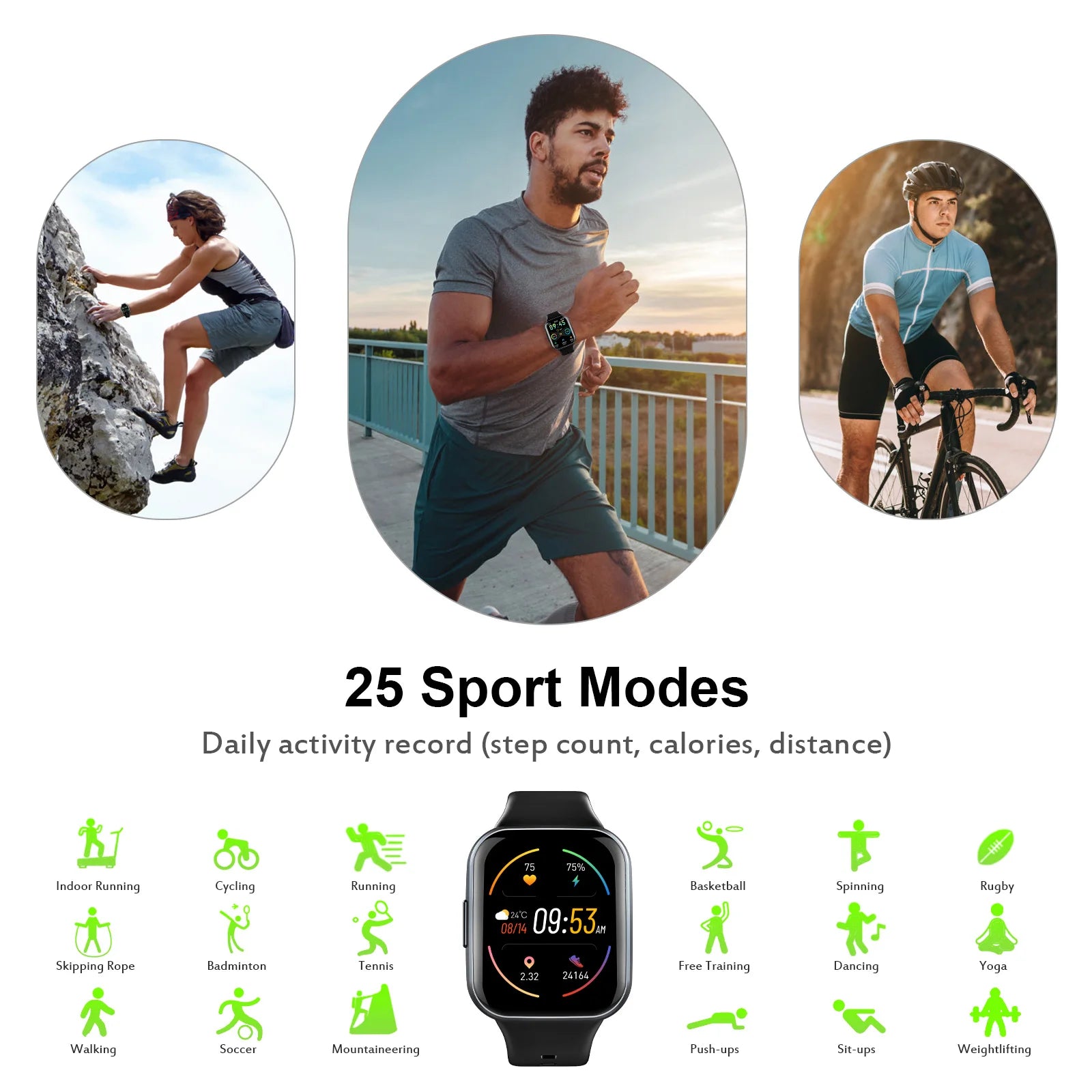 Nerunsa Fitness Smart Watch – 1.69" HD Display, 25 Sports Modes, IP68 Waterproof