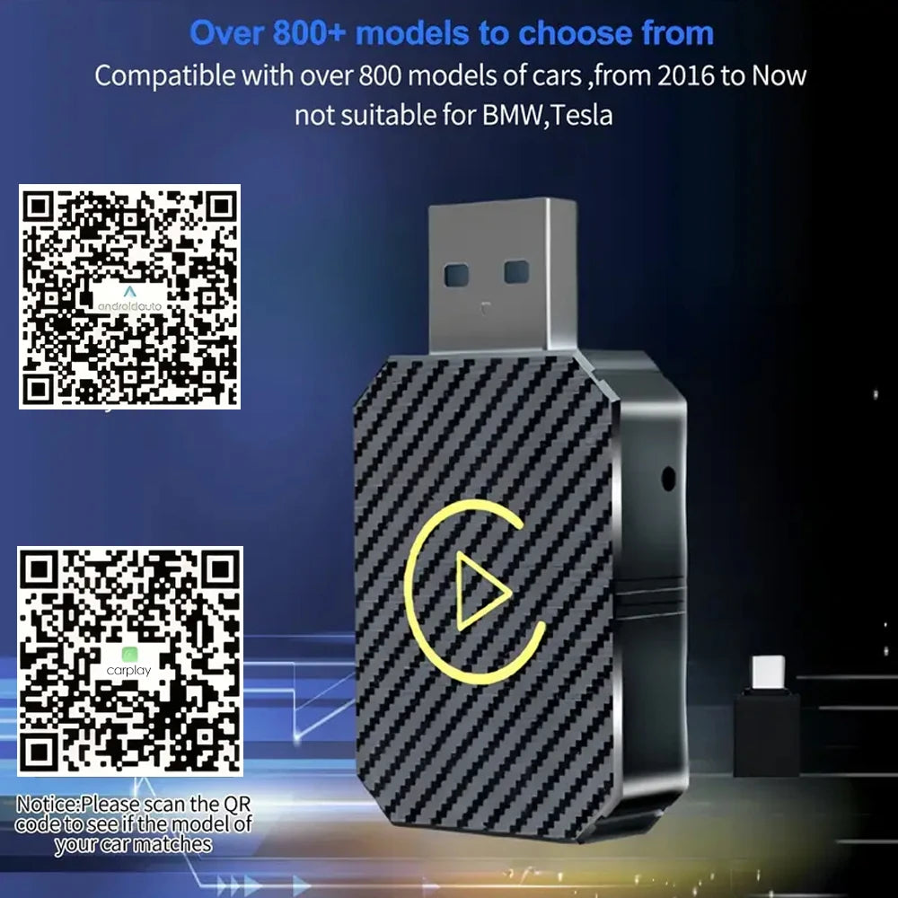 2 in 1 Car Wired to Wireless CarPlay Adapter & Android Auto Adapter Type-C/USB Plug