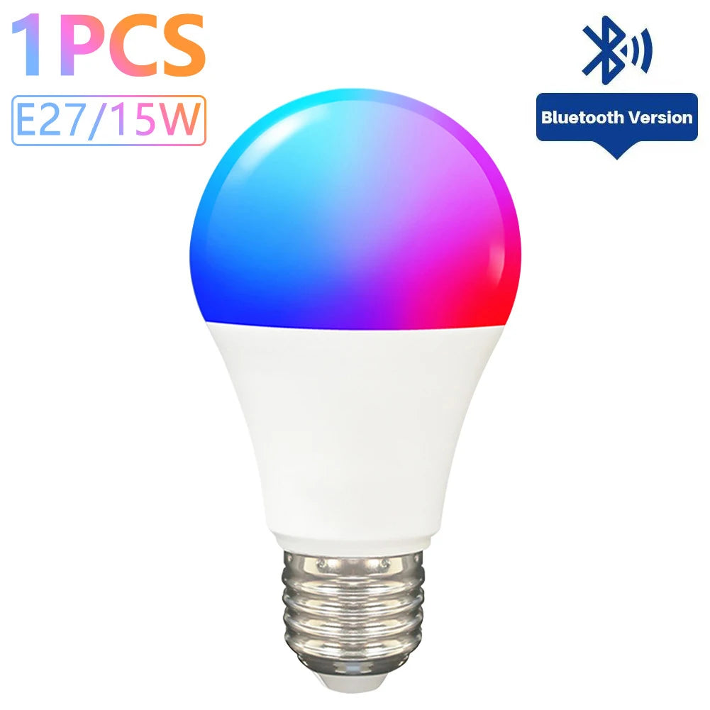 15W E27 Tuya LED Bulb Smart Life APP Control Dimmable RGB Color Ampoule LED Light Bulb Work with Home Bedroom AC 85- 265V