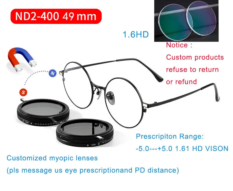 Customized Magnetic Myopia Clip on ND9 adjustable dimming sunglasses