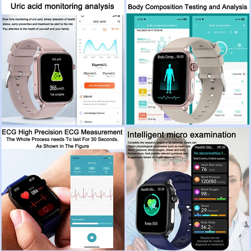 2025 New ECG+PPG Monitoring Smart Watch Women Blood pressure Blood Lipid Uric Acid Women Menstrual Health Tracker Smartwatches
