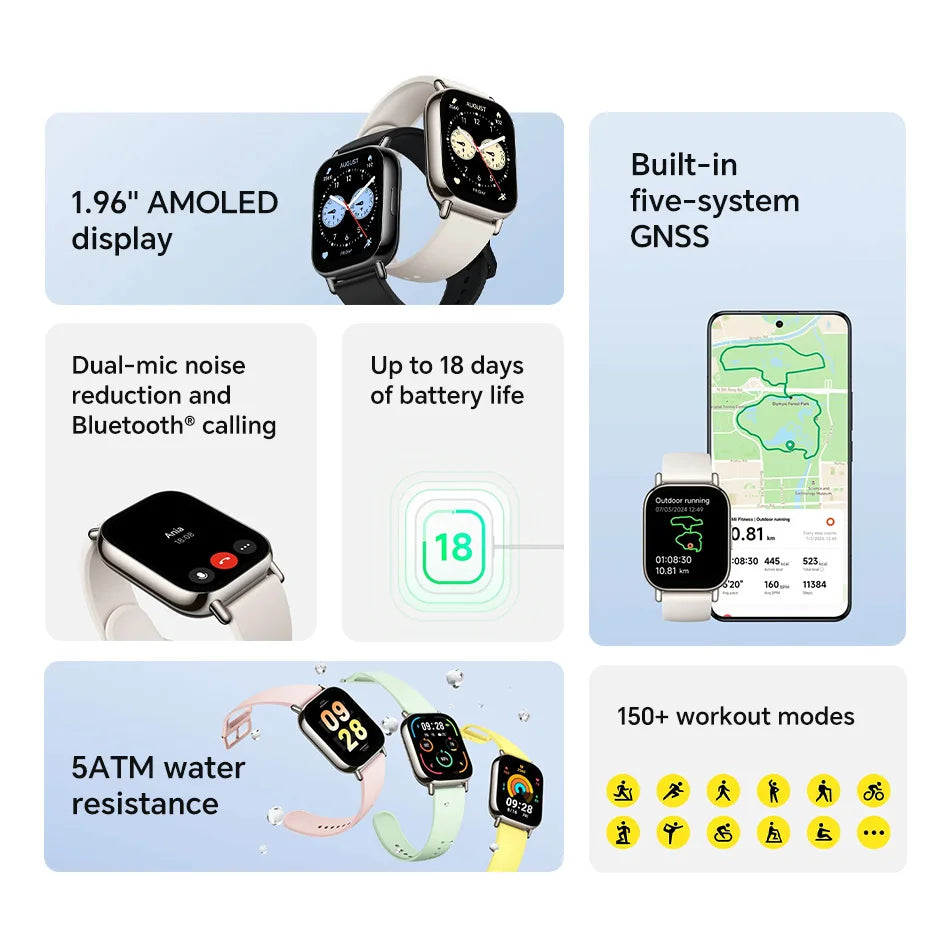 Global Version Xiaomi Redmi Watch 5 Lite 1.96'' AMOLED display 18-Day Battery life Bluetooth® calling Built-in GNSS 5ATM