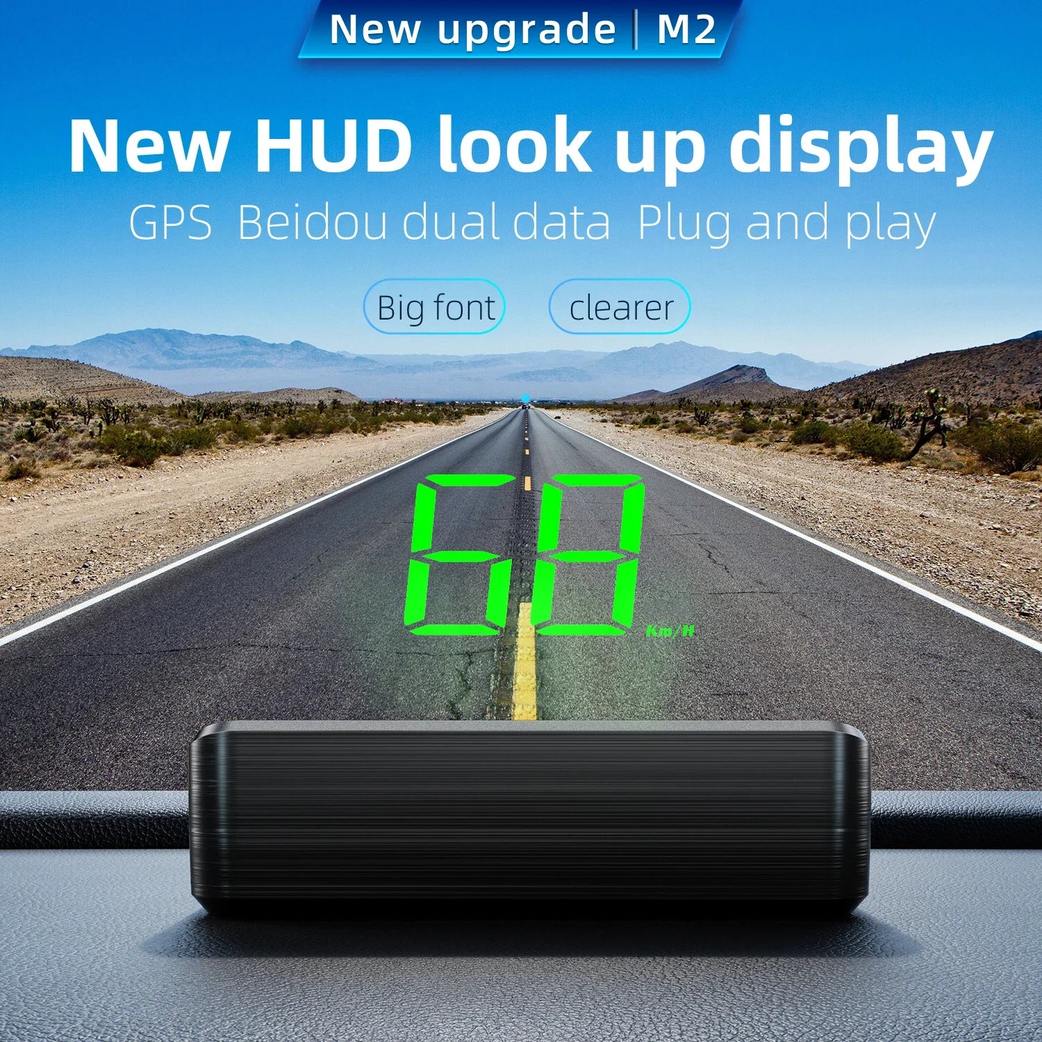 M2 GPS HUD Head Up Display Car Universal Speedometer KMH USB Cable Plug & Play GPS & Beidou Dual Satellite System