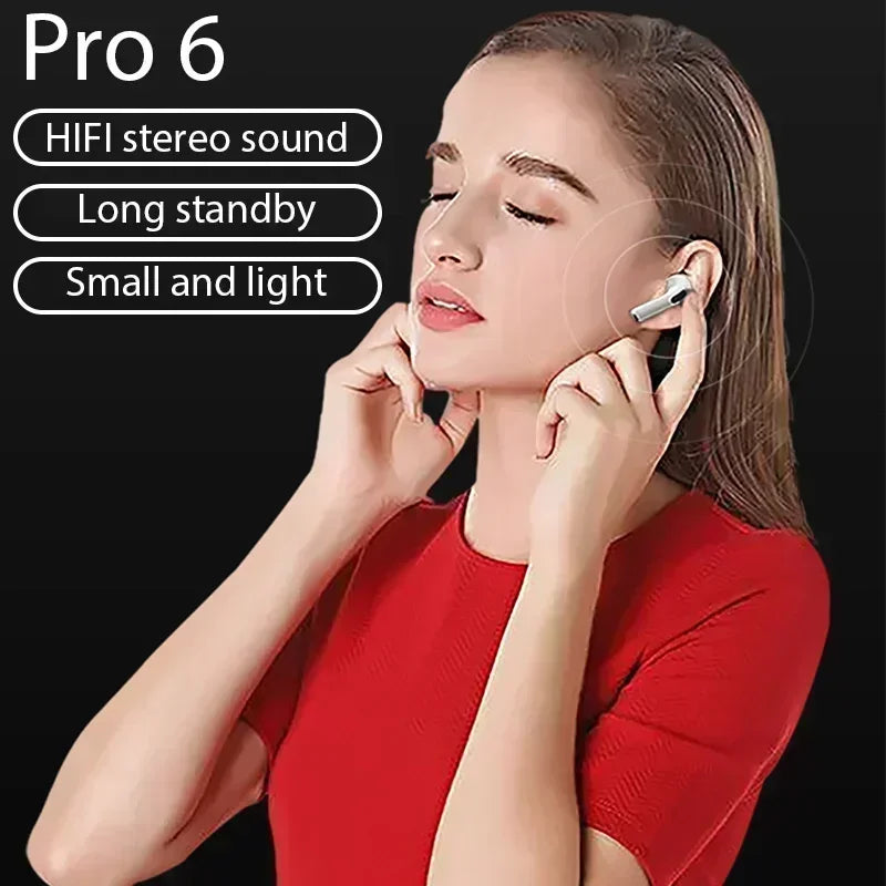 Pro 6 TWS Bluetooth Earphones Wireless Bluetooth Headset Noise Canceling Earbuds with Mic Pro6 Wireless Headphones for IPhone