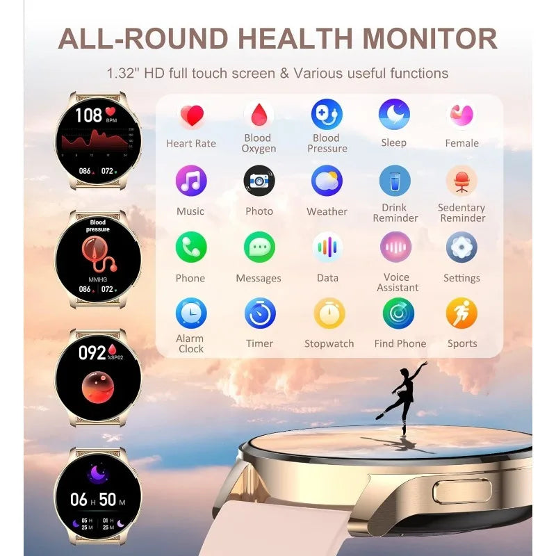 Women's Smartwatch β 1.32" HD Display, Call Answer/Dial, Waterproof Fitness Tracker for Android & iOS