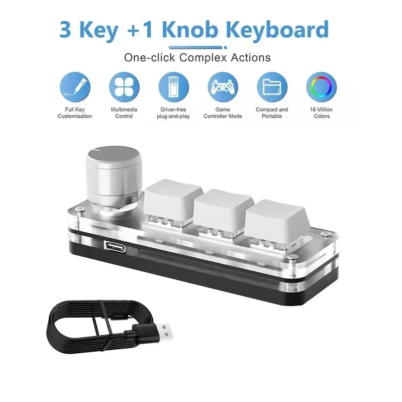 USB Mechanical Keyboard for Photoshop 3 Keys 1 Knob RGB Programming Macro Gaming Custom Programming Knob Keypads Mini Keyboard