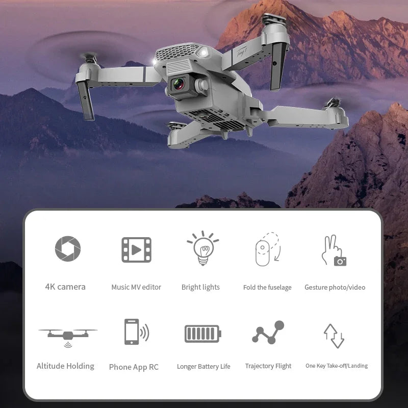 2023 E88 Pro WIFI FPV Drone Wide Angle HD 4K Camera Quadcopter Height Hold RC Foldable Dron Toys Gift