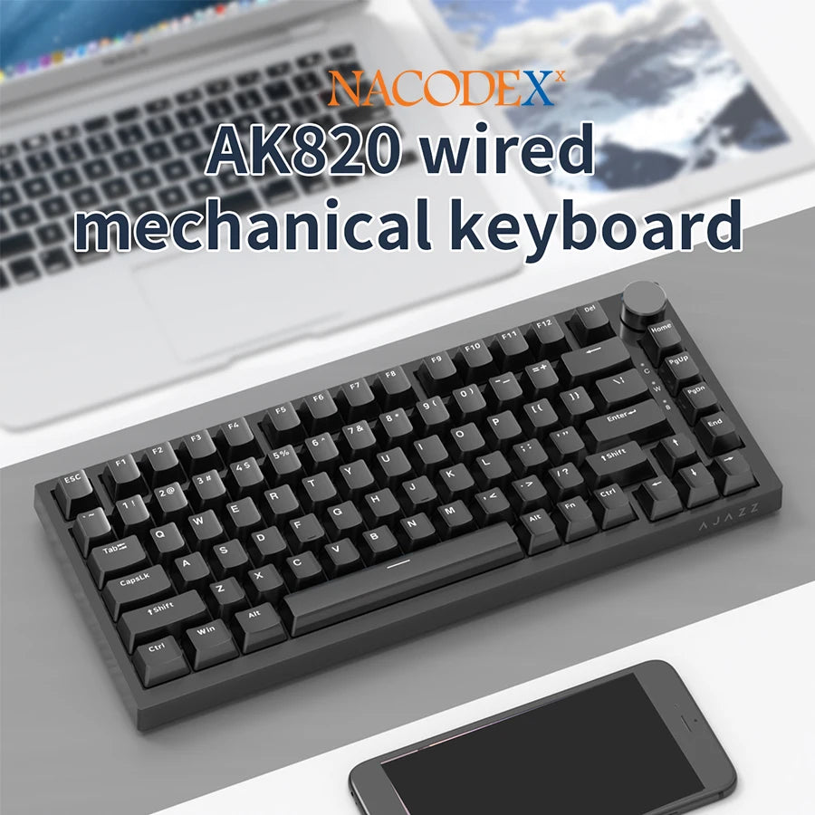 AJAZZ AK820 Wired with rotary volume buttons Hot-swappable keys for office and home mechanical keyboards