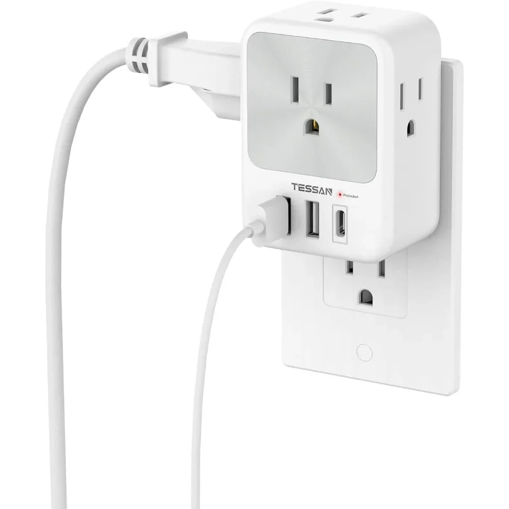 TESSAN Plug Power Strip with 4AC Outlet and 3USB Charging Port Multi-Contacts Electrical Socket with Surge Protector for Home