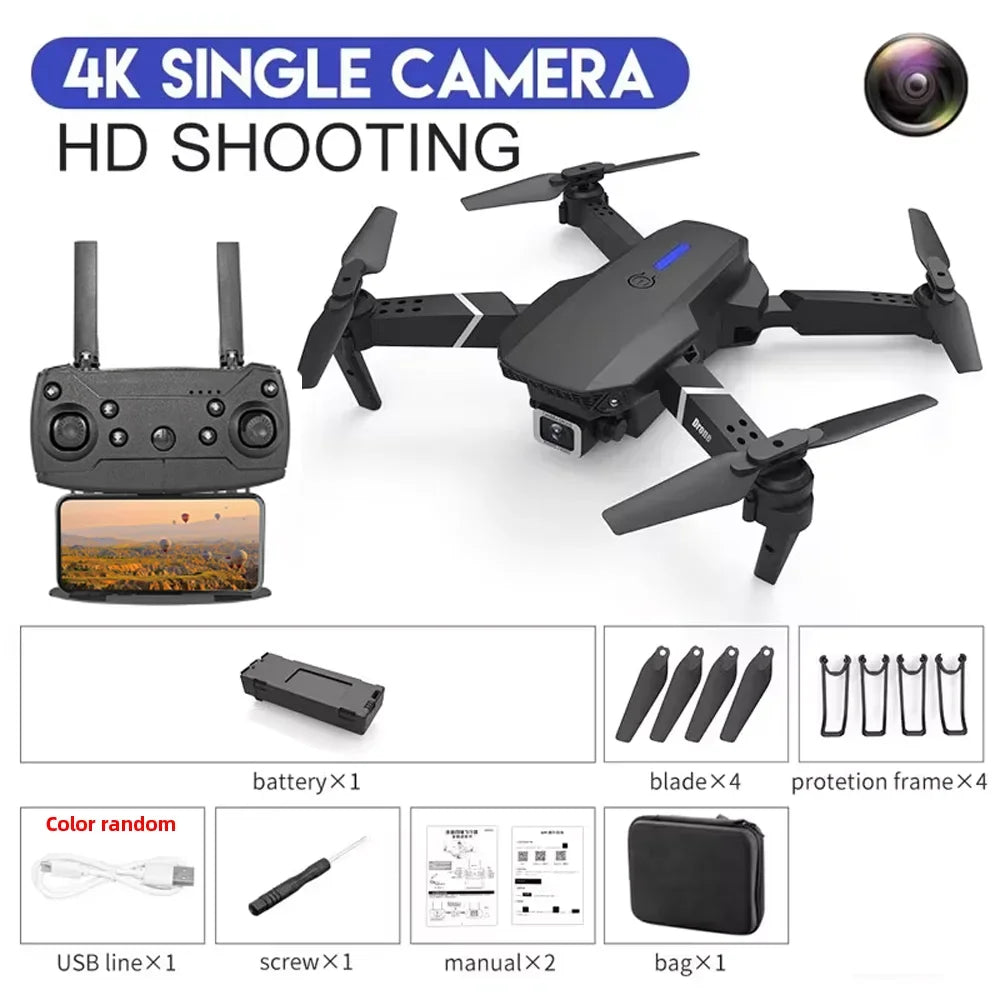 2023 E88 Pro WIFI FPV Drone Wide Angle HD 4K Camera Quadcopter Height Hold RC Foldable Dron Toys Gift