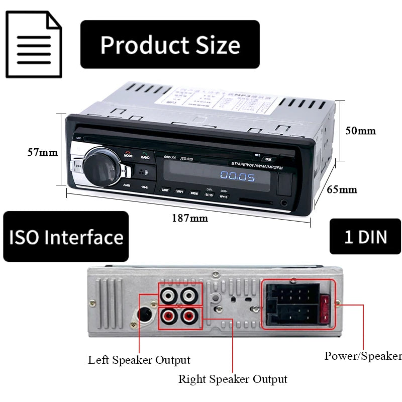 Hippcron Car Radio 1din Stereo Multimedia MP3 Player Digital Bluetooth FM Audio Music USB With In Dash AUX Input