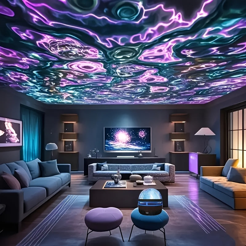 1pc Water Ripple Effect Atmosphere Projector Lamp - USB-C & Battery Powered LED Starry Sky Lighting with Remote Control, Color Changing Ambient Mood Light for Bedroom, Living Room, Holiday Gift, Sunset Lamp Projector