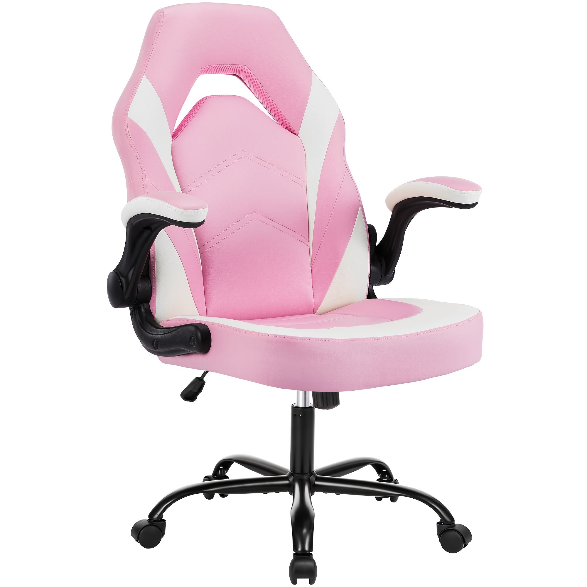 Ergonomic Computer Gaming Chair, Home Office Desk Chair with Faux Leather Lumbar Support, Height Adjustable Gaming Chair, Big and Tall Video Game with Flip-up Armrest, Swivel Wheels for Adults and Teens