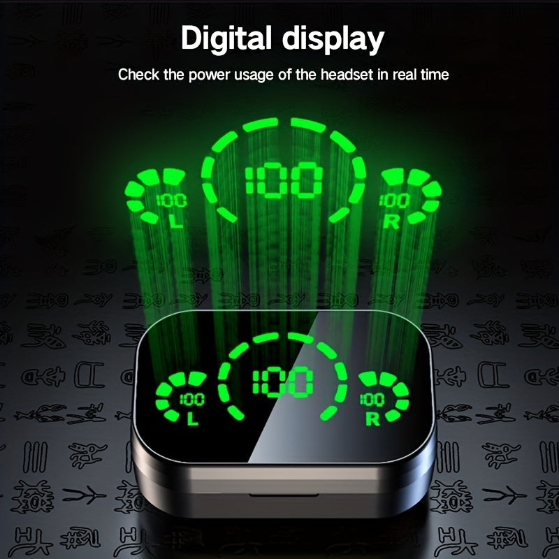 Wireless Earbuds with Digital Display, HiFi HD Stereo Sound, Noise Reduction Calling, USB Type-C Charging, 800mAh Lithium Battery, Wireless Gaming Headphones for Everyday Use, In-Ear Style, Volume Control and App Control, Durability