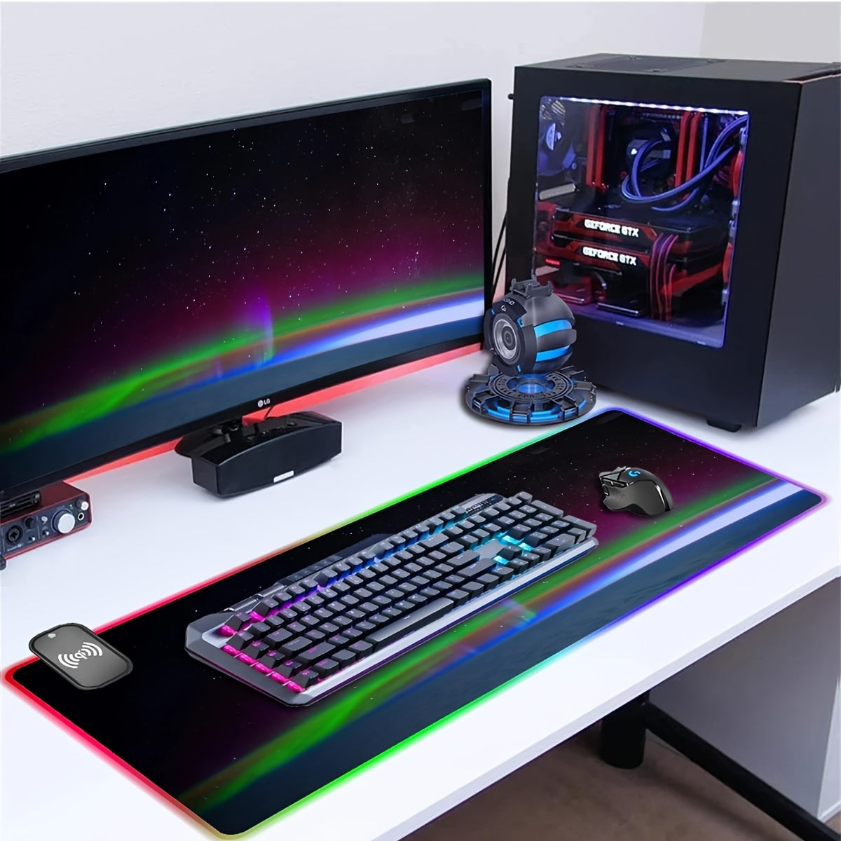 Extra-Large Glow-in-the-Dark 15W RGB Charging Mouse Pad - Fast Charge Desk Mat for Gaming & Office Use - Phones, Laptops & Tablets