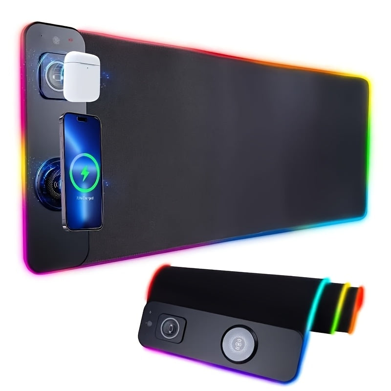 Extra-Large Glow-in-the-Dark 15W RGB Charging Mouse Pad - Fast Charge Desk Mat for Gaming & Office Use - Phones, Laptops & Tablets