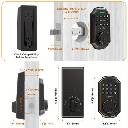 Arpha Smart Keyless Entry Door Lock - 100 Code Anti-Peek Combination, Auto Lock/Unlock, Easy Installation, Black &amp; Orange, Low Battery Alarm, for Secure Home Access, Anti-Peeking, Smart Door Lock, One Touch Lock, Strong and H