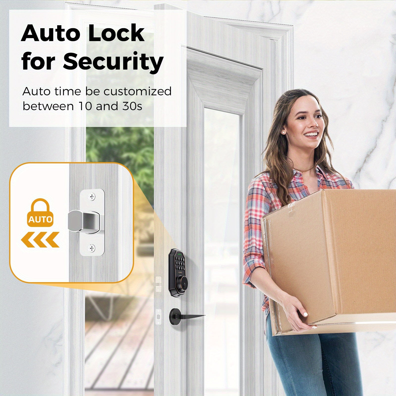 Arpha Smart Keyless Entry Door Lock - 100 Code Anti-Peek Combination, Auto Lock/Unlock, Easy Installation, Black &amp; Orange, Low Battery Alarm, for Secure Home Access, Anti-Peeking, Smart Door Lock, One Touch Lock, Strong and H