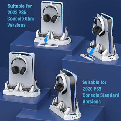 Cooling Station for PS5, Controller Charging Station for Playsation 5 Slim/ PS5 Pro/&amp;Standard Disc/Digital Console, PS5 Accessories Incl. Controller Charger/Turbo Fan/3 USB Hub/Headset Holder, Christmas Gift, USB Length 19 In