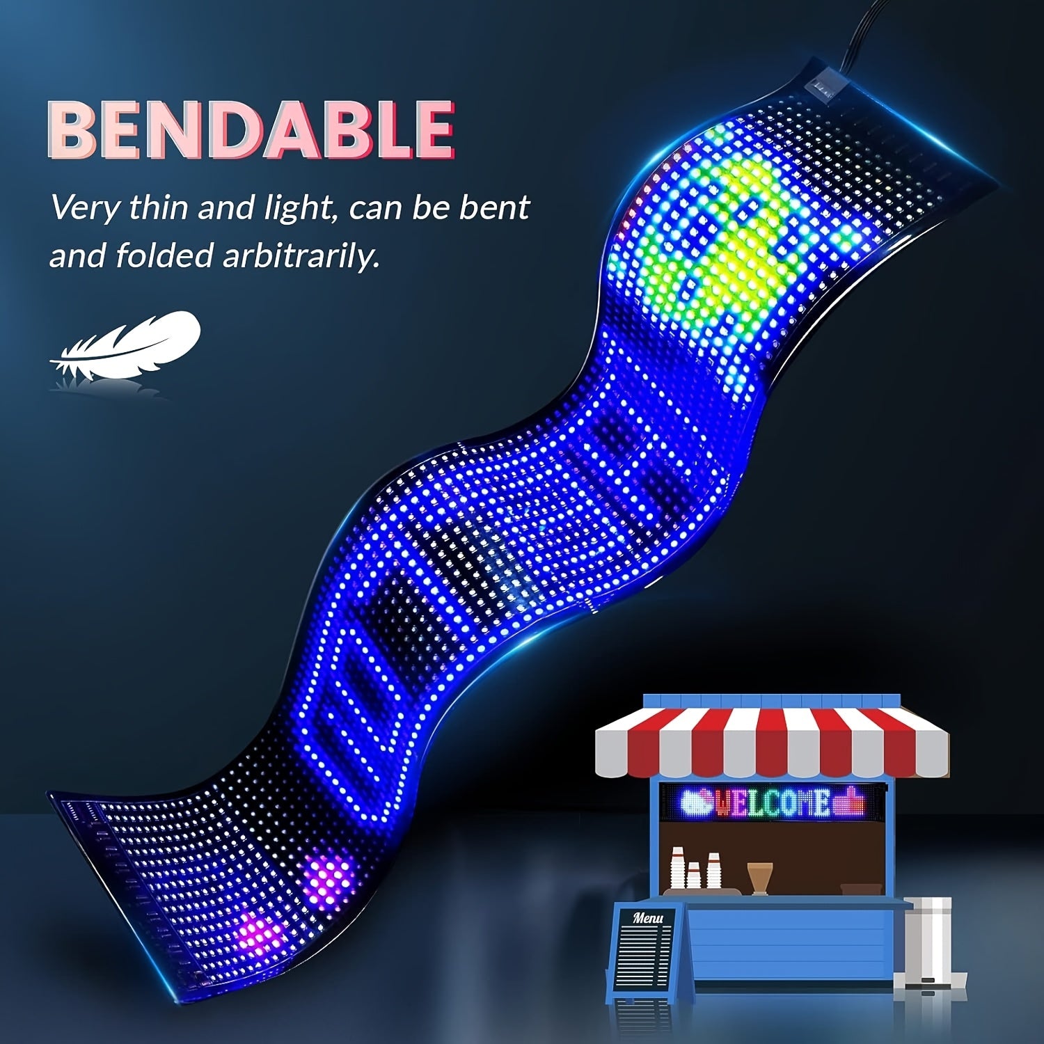 [Flexible LED Matrix Panel] LED Matrix Panel Sign with USB Power, App Control &amp; Remote | Flexible, DIY Programmable Lighting for Stores, Hotels, Holidays | Easy Installation, Durable Design, Dimmable Graphite RGB Display, Hol