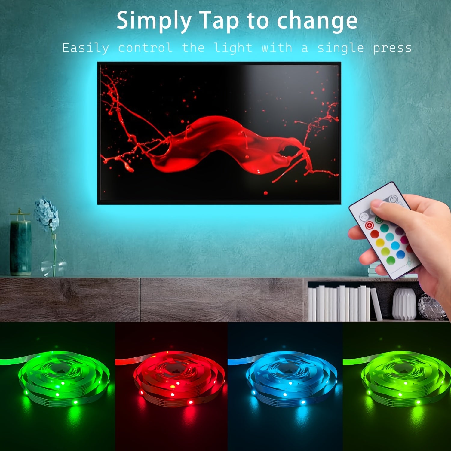 HBOWMDJIA Smart LED Strip Lights with Music Sync RGB Color Changing, App &amp; Remote Control, USB-Powered RGB LED Lights for TV Backlight, Home Theater, Party Decorations - Compatible with Alexa/Google Assistant, Easyinstall Str