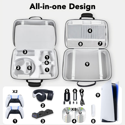 2025 New PS5 Portable Storage Bag, Dirt-resistant, Scratch-resistant, Large Capacity, PS5 Travel Bag, Set Storage, Compatible With PS5 Disc/digital Version Console, Controller, Headset, Game Disc And Accessories, Suitable For