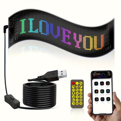 [Flexible LED Matrix Panel] LED Matrix Panel Sign with USB Power, App Control &amp; Remote | Flexible, DIY Programmable Lighting for Stores, Hotels, Holidays | Easy Installation, Durable Design, Dimmable Graphite RGB Display, Hol
