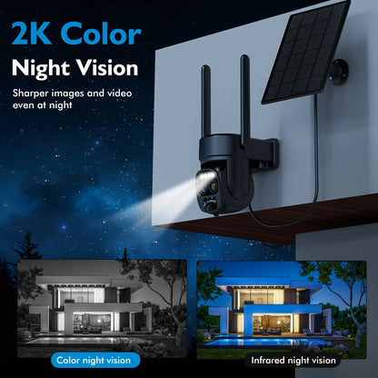 Hawkray [10x Zoom] 360-degree Low-power Cctv Solar Panel Battery 2K FHD WiFi Camrea With Spotlight Alarm, Motion Detection, Color Night Vision, Two-way Audio And