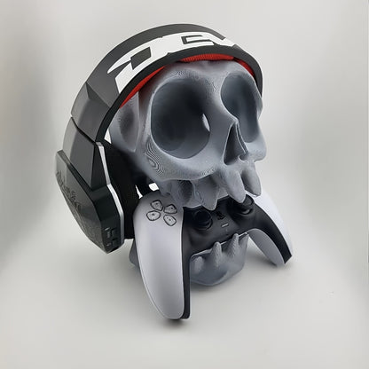 PS5 PS4 "2025 Esports Desktop Organizer! Skull Head PS5 PS4 Headset Controller Stand Dual-Slot | Gaming Room Audio-Visual Sync Portable Wall Mount