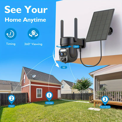 Hawkray [10x Zoom] 360-degree Low-power Cctv Solar Panel Battery 2K FHD WiFi Camrea With Spotlight Alarm, Motion Detection, Color Night Vision, Two-way Audio And