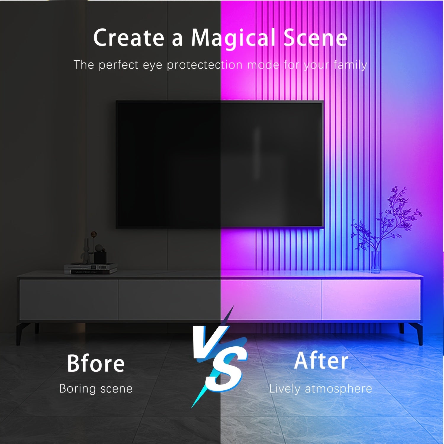 HBOWMDJIA Smart LED Strip Lights with Music Sync RGB Color Changing, App &amp; Remote Control, USB-Powered RGB LED Lights for TV Backlight, Home Theater, Party Decorations - Compatible with Alexa/Google Assistant, Easyinstall Str