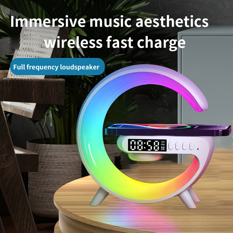 Wireless Speakers with Wireless Fast Charging, Bar Smart Light, Sunrise Alarm Clock, Wake Up Light for Bedrooms, Energize Your Mornings: Smart RGB Speaker Lamp with Sunrise Alarm &amp; Fast Wireless Charging -